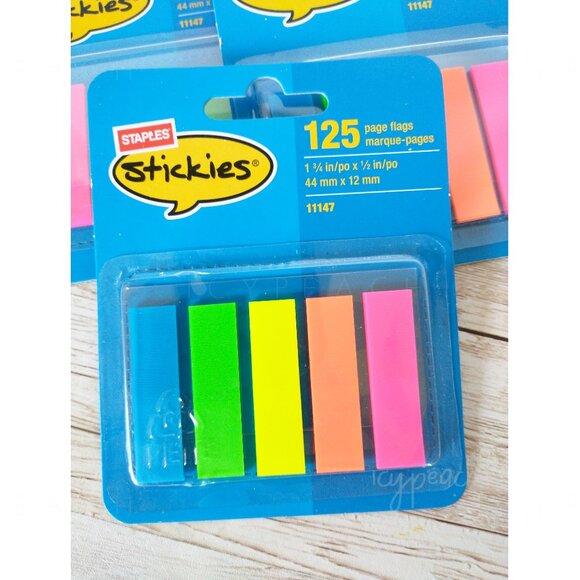 Staples Stickies Page Flags New 4 Packs, Multi Color 1/2" Wide (11147) 125/Pack - Picture 3 of 5
